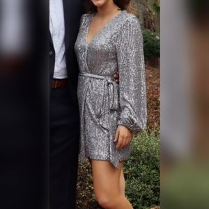 American Threads Sequin Silver Semi Formal Dress